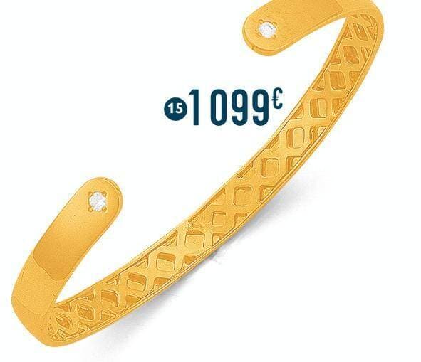 bracelet jonc diamants 0,10 ct, diamètre petit modèle, or jaune 13,48 g