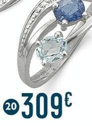 bague saphir, aigue-marine et diamants 0,04 ct, taille 54, or gris 2,89 g