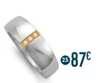 bague acier et diamants 0,05 ct, taille 62, or jaune 0,11 g