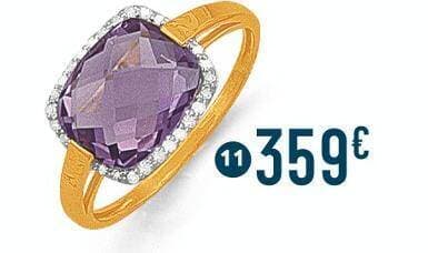 bague améthyste et diamants 0,09 ct, taille 54, or jaune et rhodié 2,57 g
