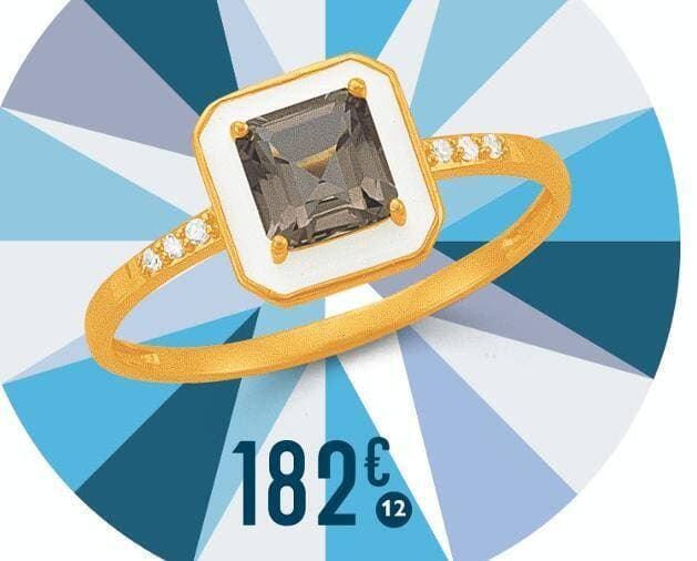 bague quartz fumé, laque et diamants 0,02 ct, taille 54, or jaune 1,75 g