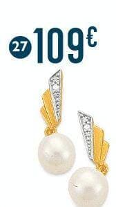 boucles perle de culture et diamant 0,01 ct, or jaune et rhodié 0,96 g