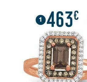 bague quartz fumé, diamants bruns et diamants blancs 0,30 ct, taille 54, or rose et rhodié 3,03 g