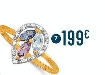 bague améthyste, cordiérite, aigue-marine et diamants 0,04 ct, taille 54, or jaune et rhodié 1,57 g •