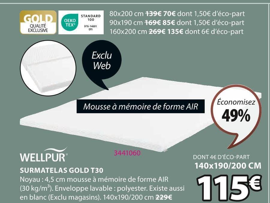 WELLPUR SURMATELAS GOLD T30