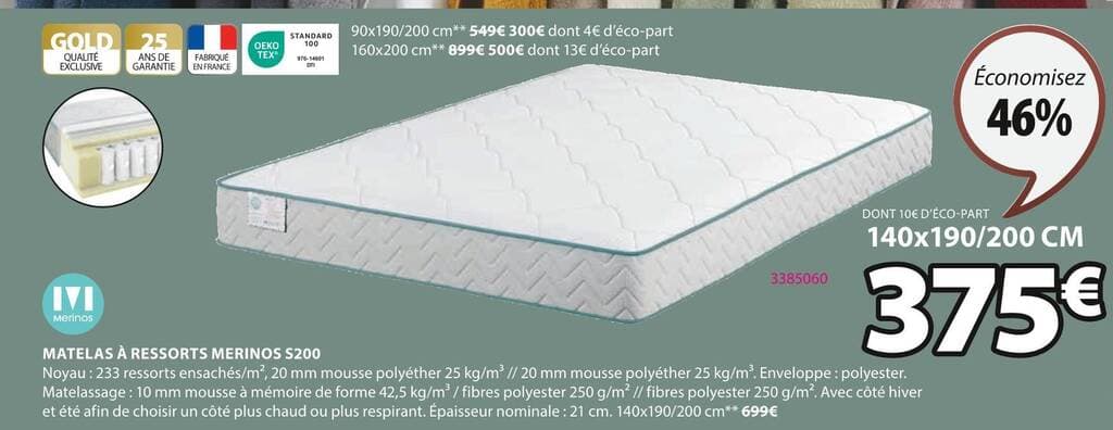 MERINOS MATELAS À RESSORTS S200