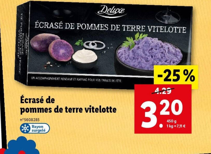 Écrasé de pommes de terre vitelotte