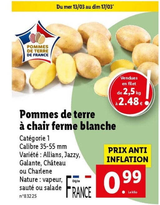 Pommes de terre à chair ferme blanche