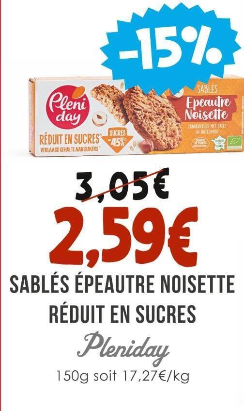Pleniday SABLÉS ÉPEAUTRE NOISETTE RÉDUIT EN SUCRES