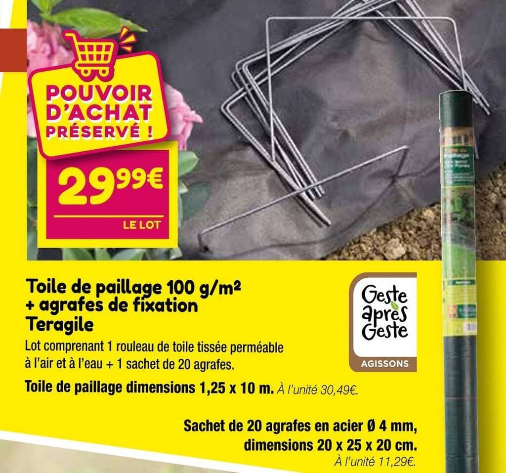 Teragile Toile de paillage 100 g/m² + agrafes de fixation