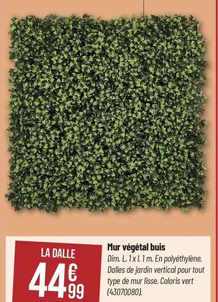 Mur végétal buis Dim. L. 1x l.1 m.