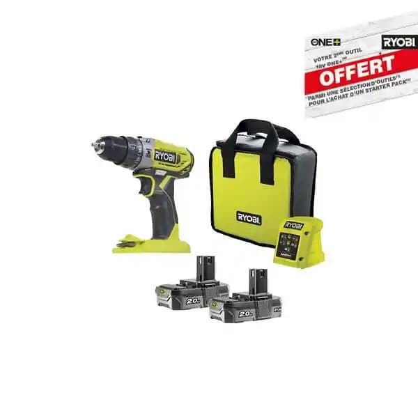Perceuse-visseuse à percussion RYOBI One+ 18V - 2 batteries 2.0 Ah - 1 chargeur - R18PD2-220S