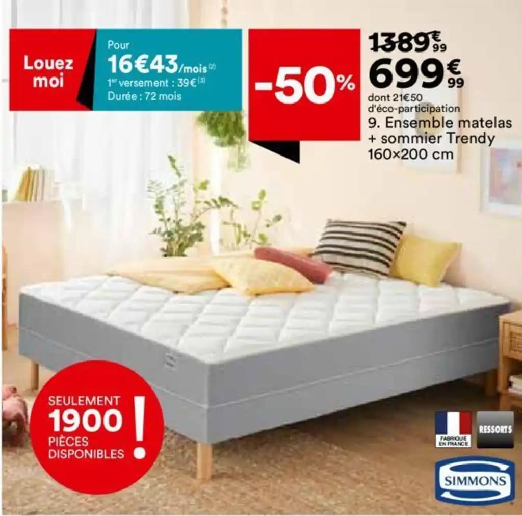 Ensemble matelas + sommier Trendy 160x200 cm