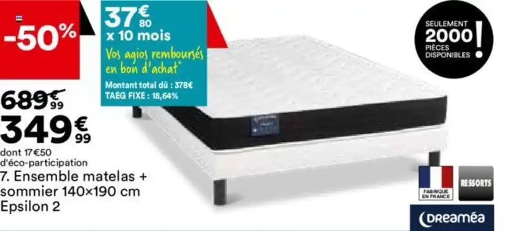 Ensemble matelas + sommier 140x190 cm Epsilon 2