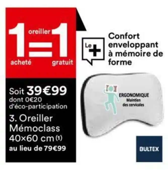 Oreiller Mémoclass 40x60 cm (1) au lieu de 79€99
