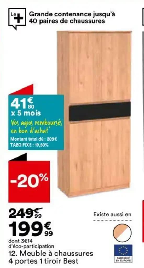 Meuble à chaussures 4 portes 1 tiroir Best