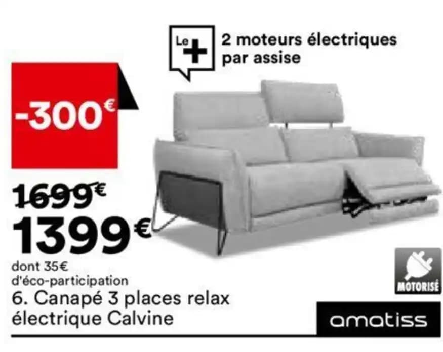 Canapé 3 places relax électrique Calvine