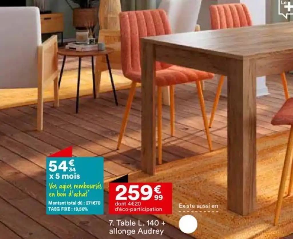 Table L. 140 + allonge Audrey