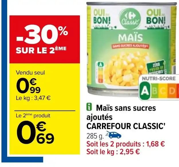 i Maïs sans sucres ajoutés