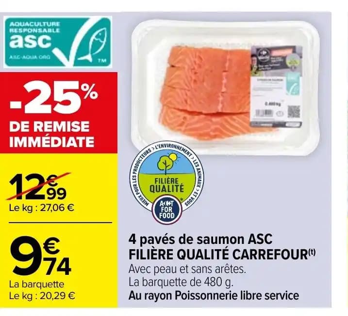 4 pavés de saumon ASC FILIÈRE QUALITÉ CARREFOUR(¹)