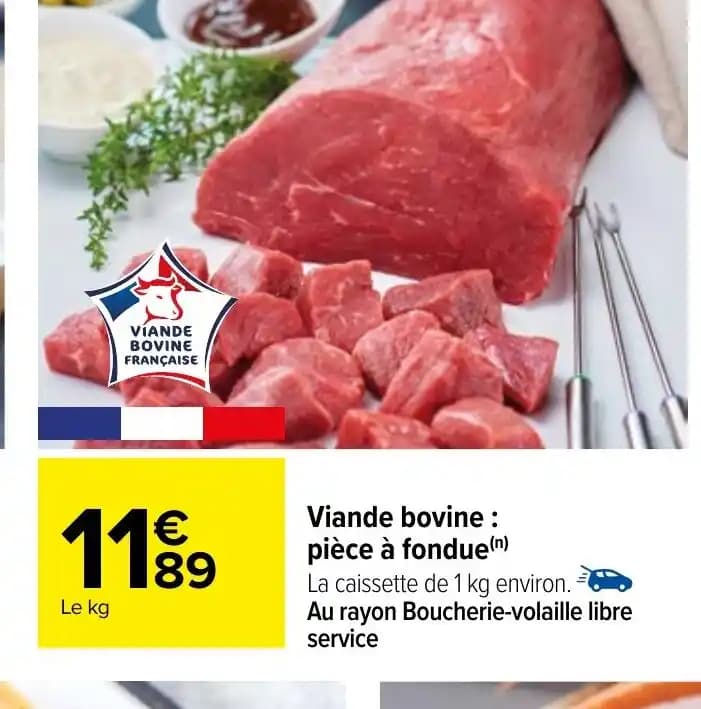 Viande bovine : pièce à fondue(n)