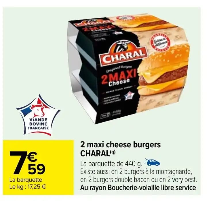 2 maxi cheese burgers CHARAL