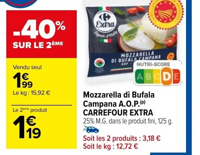 Mozzarella di Bufala Campana A.O.P.(P) CARREFOUR EXTRA