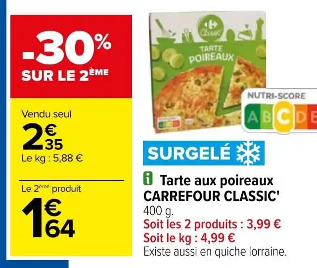 Tarte aux poireaux CARREFOUR CLASSIC' 400 g.