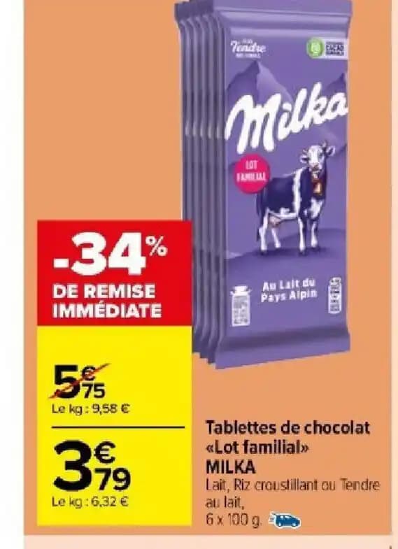 Tablettes de chocolat Lot familial MILKA