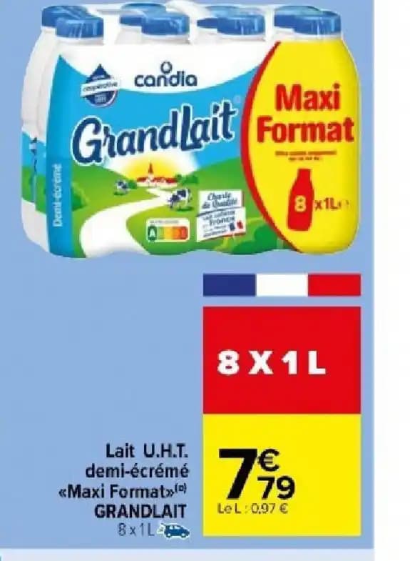 Lait U.H.T. demi-écrémé Maxi Format
