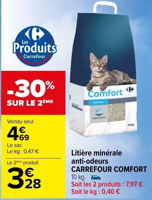Litière minérale anti-odeurs CARREFOUR COMFORT