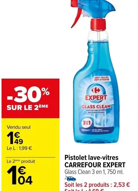 Pistolet lave-vitres CARREFOUR EXPERT Glass Clean 3 en 1, 750 ml.