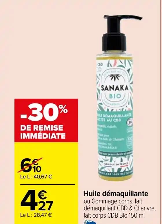 Huile démaquillante ou Gommage corps, lait démaquillant CBD & Chanvre, lait corps CDB Bio 150 ml