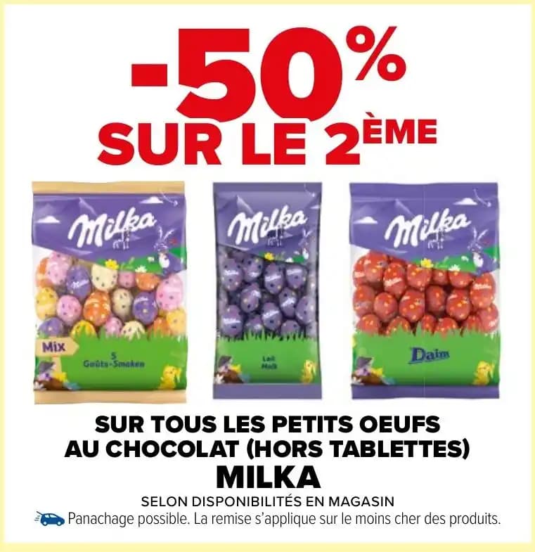 SUR TOUS LES PETITS OEUFS AU CHOCOLAT (HORS TABLETTES) MILKA