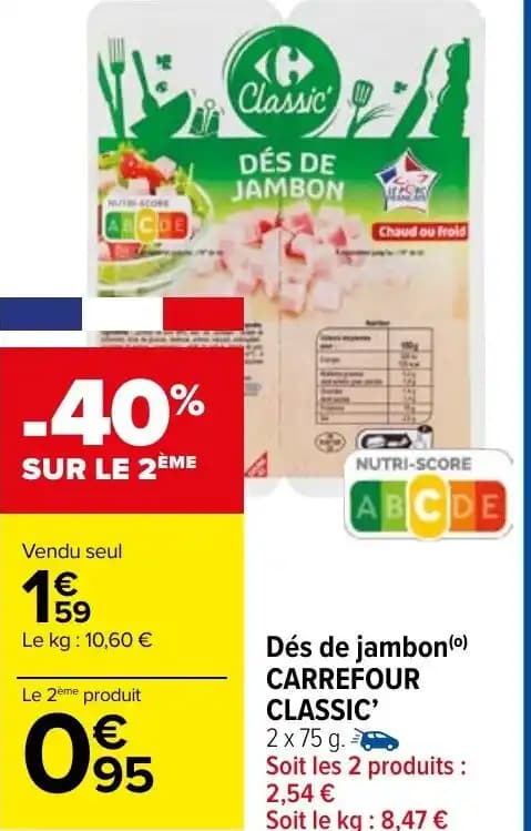 Dés de jambon (⁰) CARREFOUR CLASSIC'
