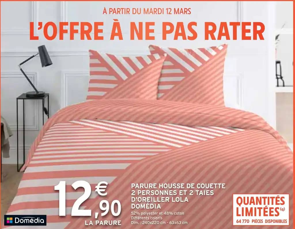 DOMÉDIA PARURE HOUSSE DE COUETTE 2 PERSONNES ET 2 TAIES D'OREILLER LOLA