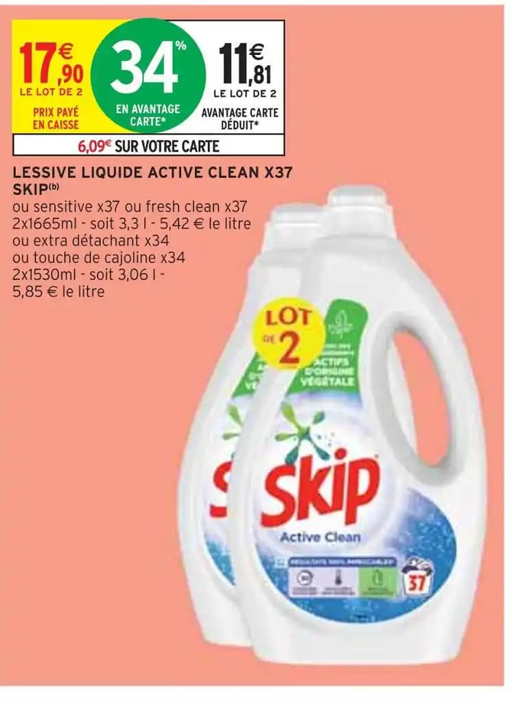 SKIP LESSIVE LIQUIDE ACTIVE CLEAN X37(b)