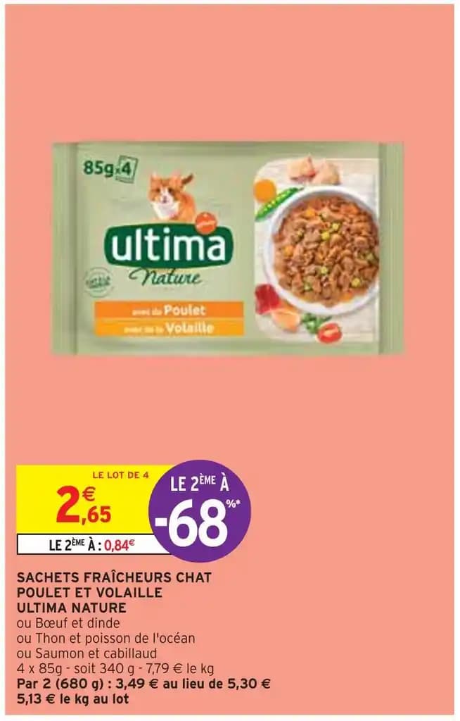ULTIMA SACHETS FRAÎCHEURS CHAT POULET ET VOLAILLE NATURE