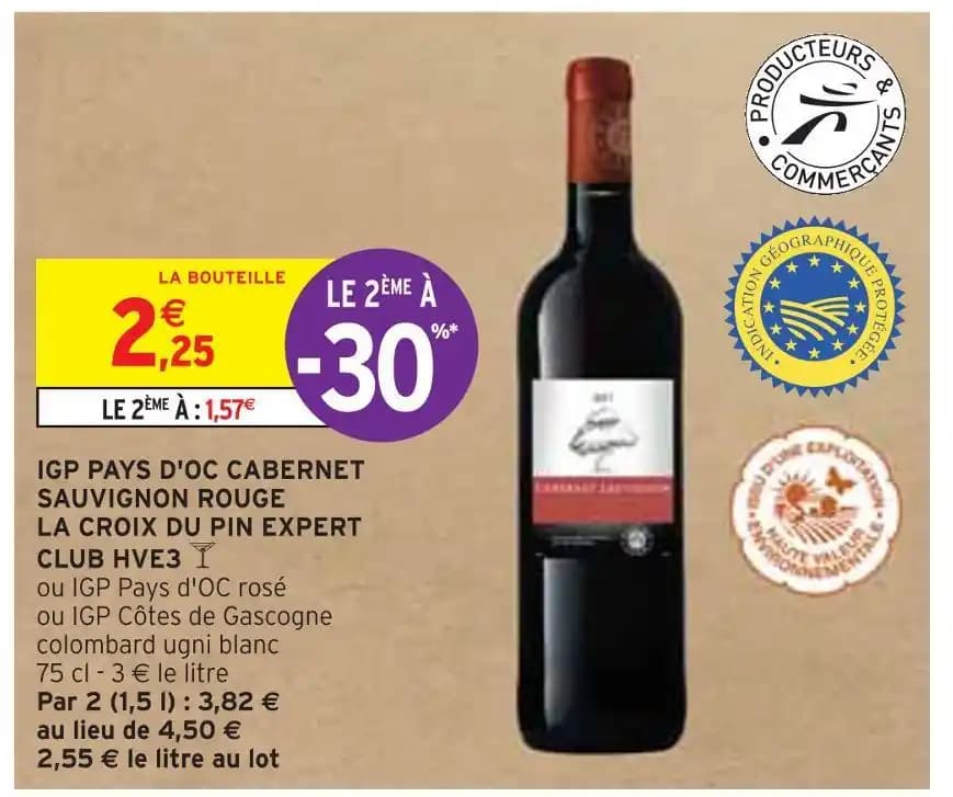 LA CROIX DU PIN / EXPERT CLUB IGP PAYS D'OC CABERNET SAUVIGNON ROUGE HVE3