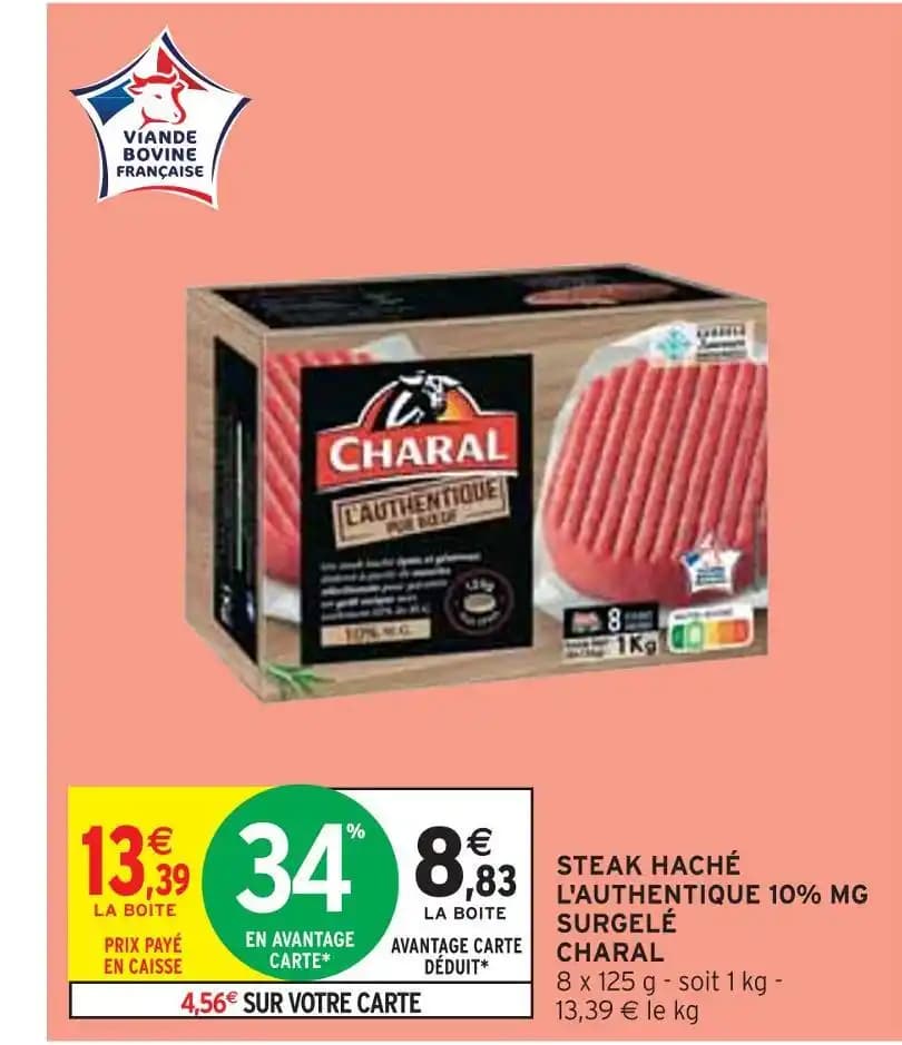 CHARAL STEAK HACHÉ L'AUTHENTIQUE 10% MG SURGELÉ