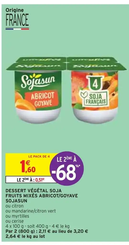 SOJASUN DESSERT VÉGÉTAL SOJA FRUITS MIXÉS ABRICOT/GOYAVE