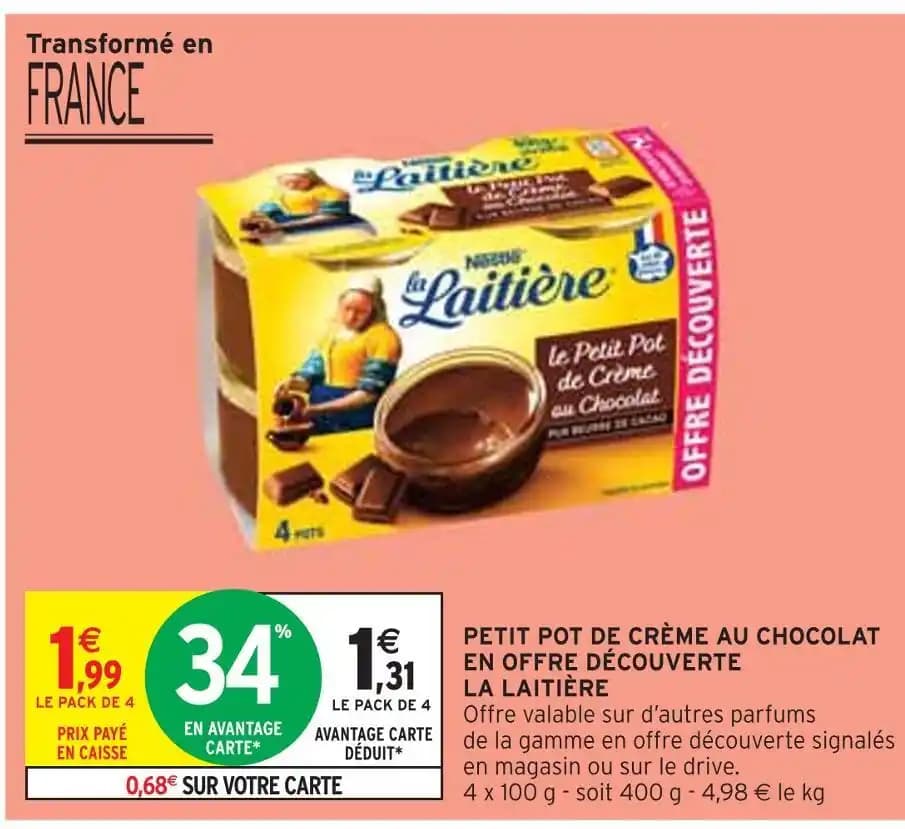 NESTLÉ PETIT POT DE CRÈME AU CHOCOLAT EN OFFRE DÉCOUVERTE LA LAITIÈRE