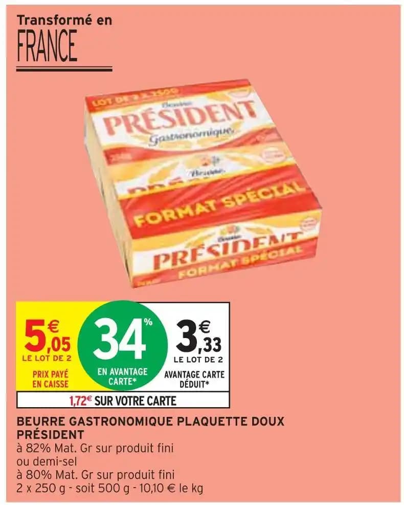 PRÉSIDENT BEURRE GASTRONOMIQUE PLAQUETTE DOUX