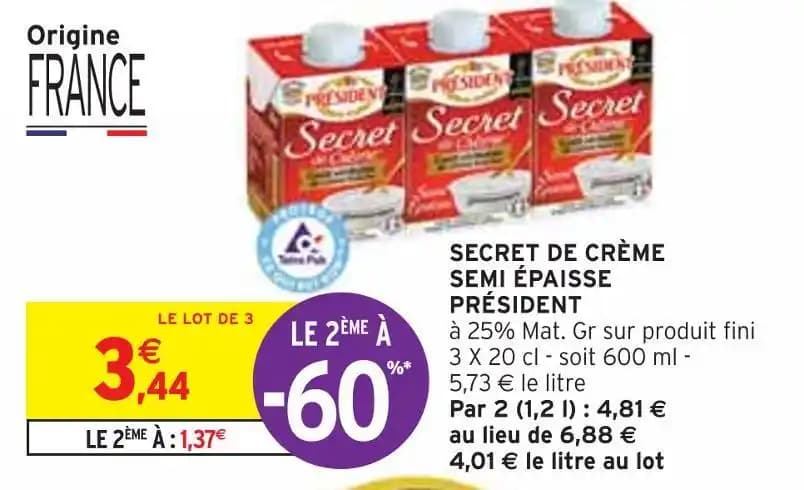 PRÉSIDENT SECRET DE CRÈME SEMI ÉPAISSE