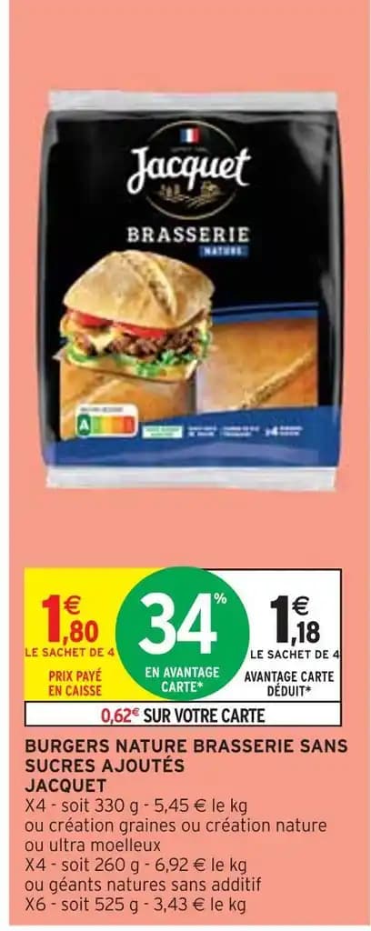JACQUET BURGERS NATURE BRASSERIE SANS SUCRES AJOUTÉS