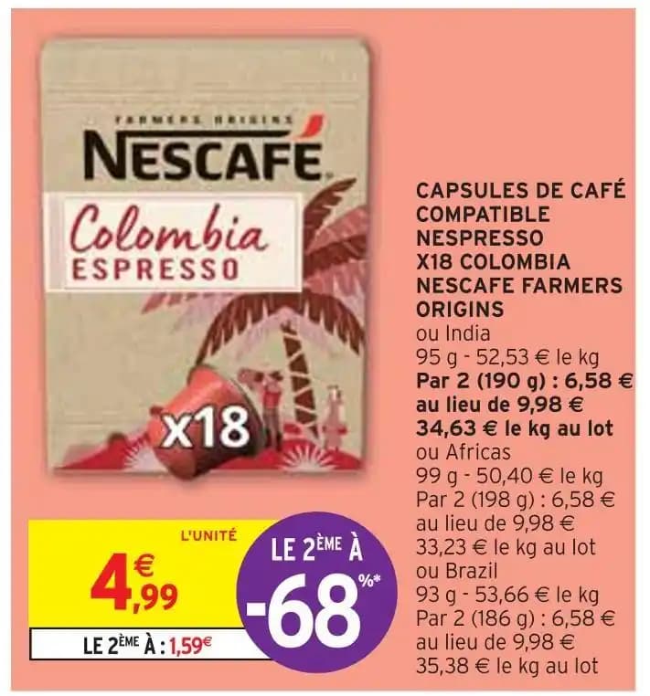 NESCAFE CAPSULES DE CAFÉ COMPATIBLE NESPRESSO X18 COLOMBIA FARMERS ORIGINS