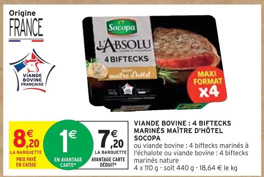 SOCOPA VIANDE BOVINE : 4 BIFTECKS MARINÉS MAÎTRE D'HÔTEL