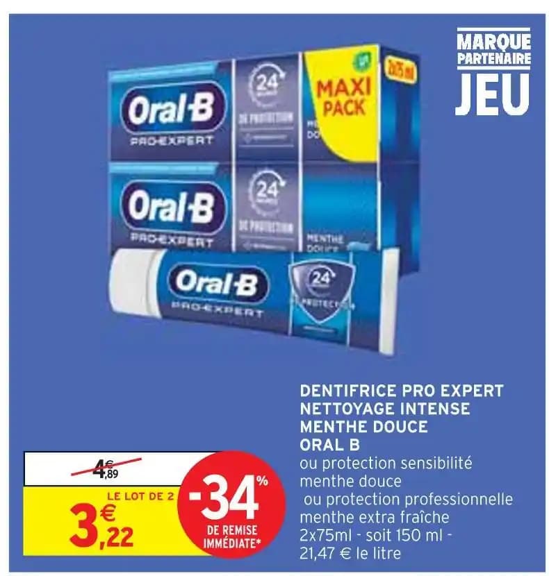 ORAL B DENTIFRICE PRO EXPERT NETTOYAGE INTENSE MENTHE DOUCE