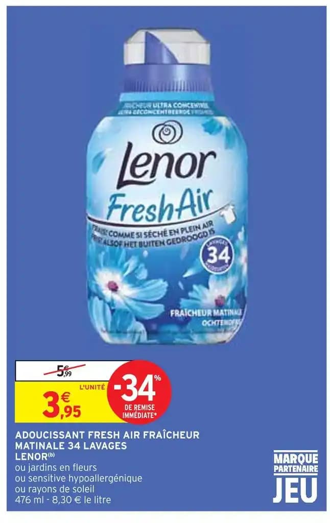 LENOR ADOUCISSANT FRESH AIR FRAÎCHEUR MATINALE 34 LAVAGES(b)