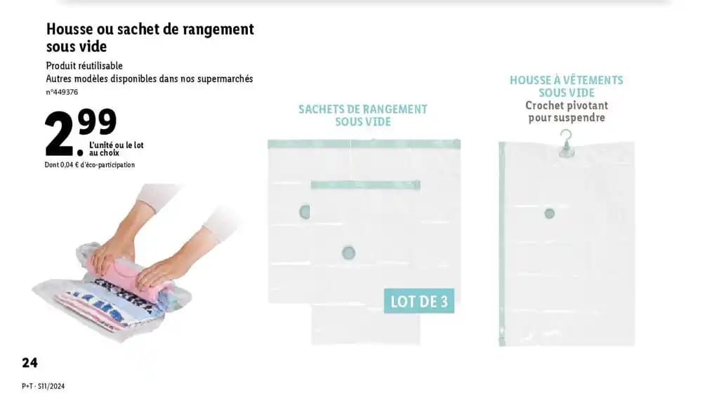 Housse ou sachet de rangement sous vide